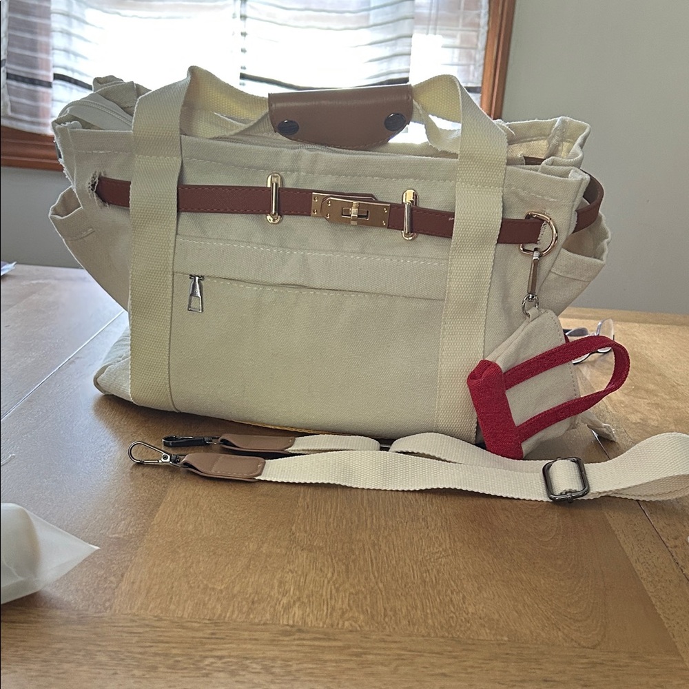 Canvas Boatkin Tote Bag with Brown and Red Accents